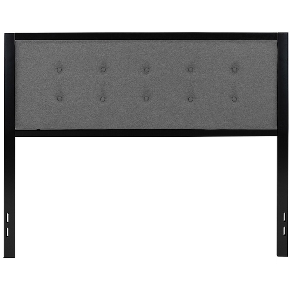 Lawrence Modern Dark Grey Fabric Button Tufted Upholstered Queen Size Metal Headboard