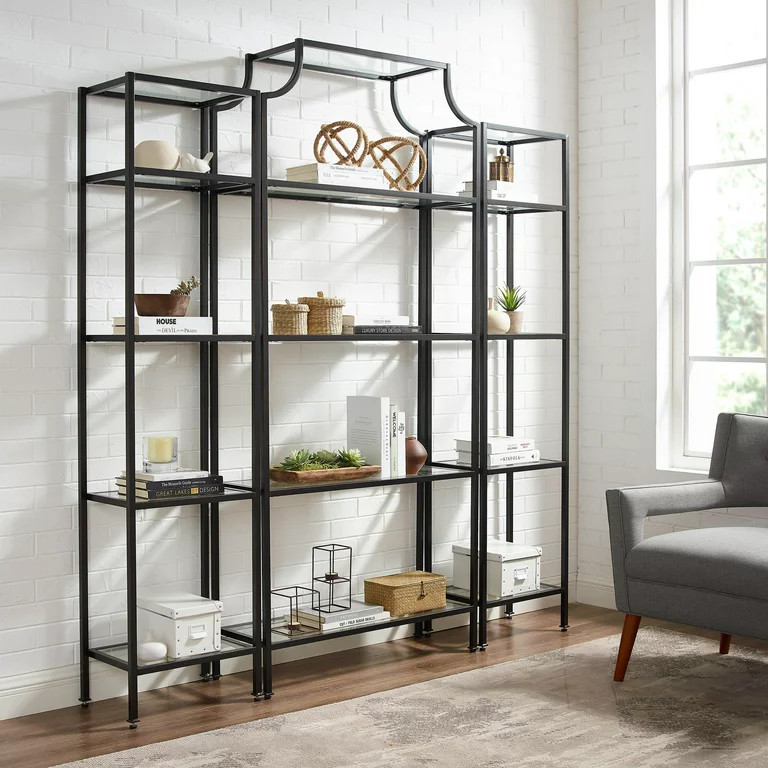 Elegant Bookcase  Metal Frame With Arched Accent  ampGlass Top   Transitional   Bookcases   by Decorn  Houzz