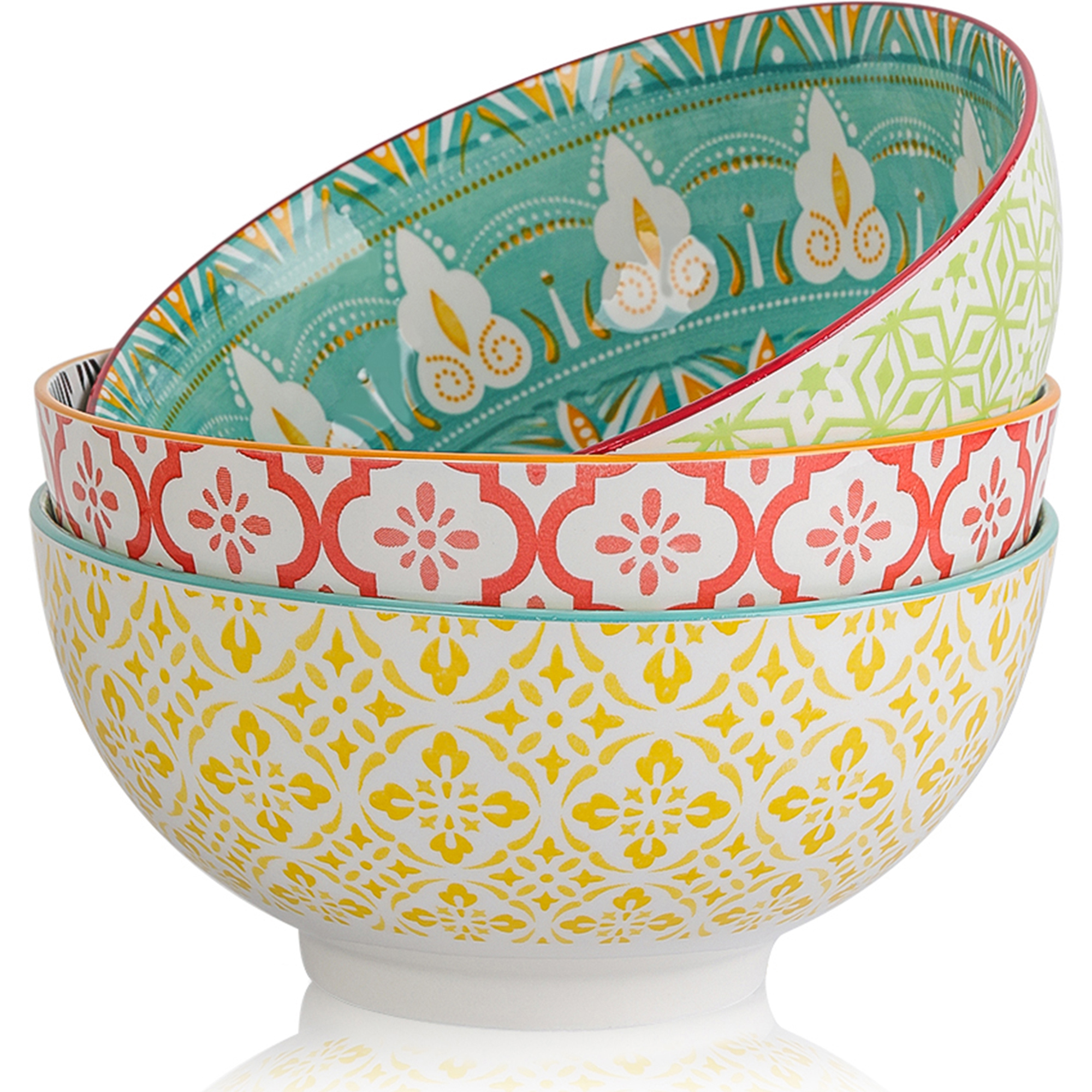 AHX Multicolor 3-Piece Round Porcelain Serving Bowl Set，57-oz Large Salad Bowls，8-inch