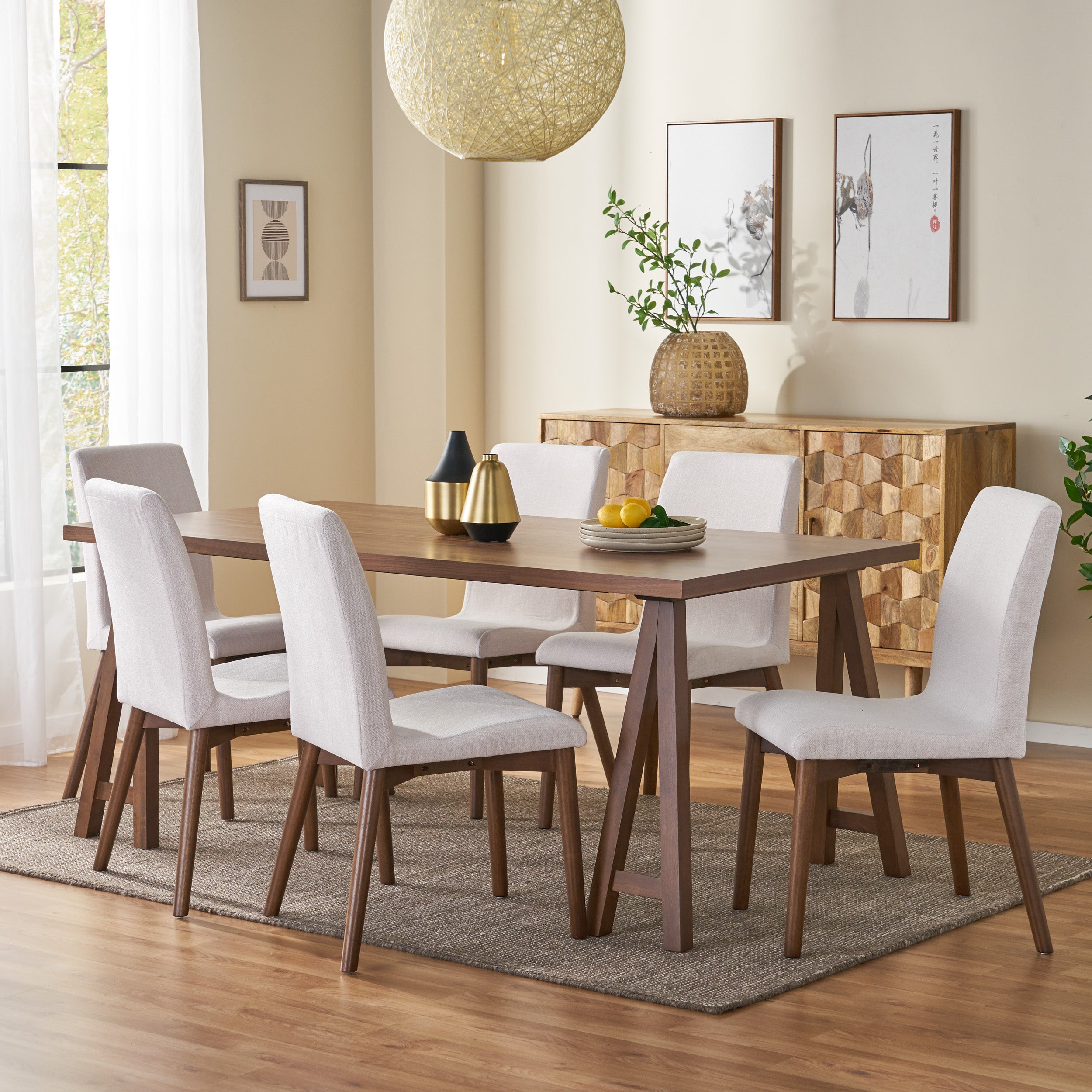 Thanvi Mid-Century Modern 7 Piece Dining Set