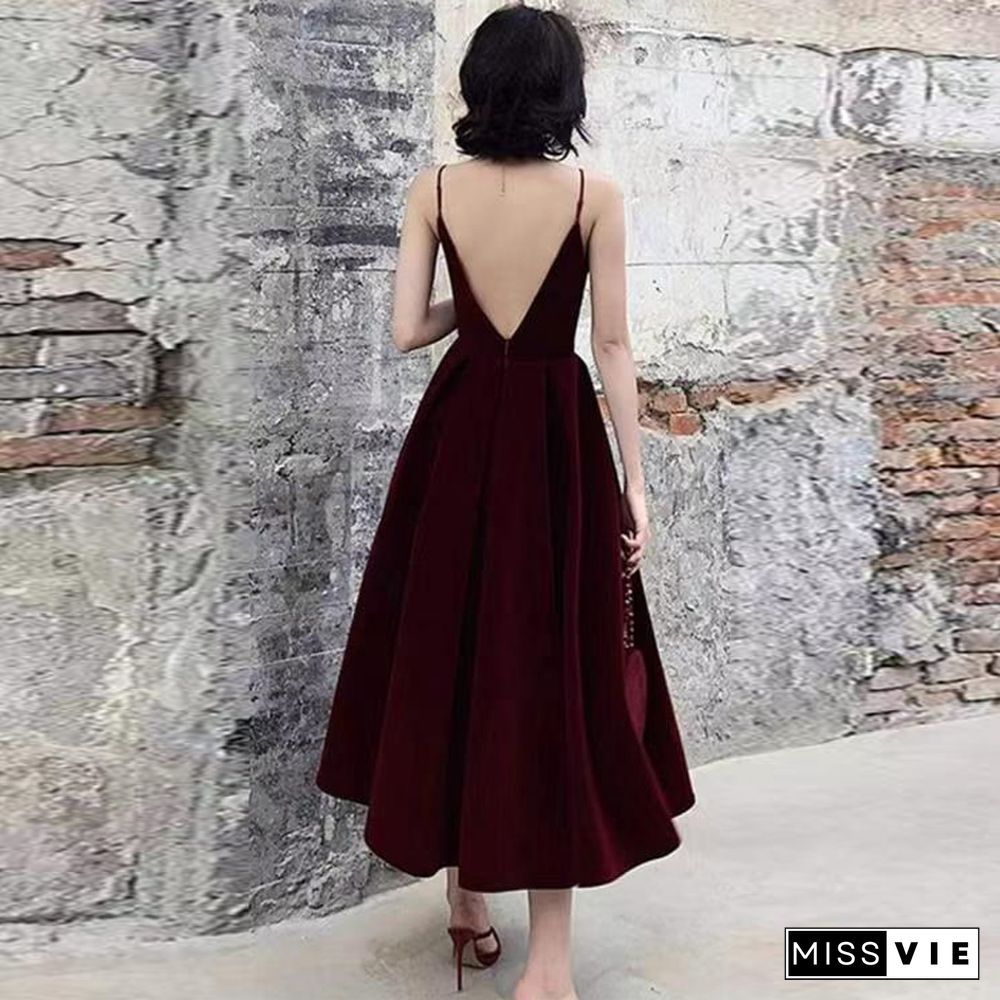 A Line Minimalist Elegant Evening Party Wear Formal Dress V Neck Sleeveless Floor Length Velvet With Sleek Celebrity Prom