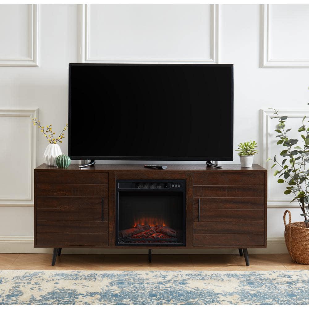 EDYO LIVING 60 in Rustic Farmhouse Electric Fireplace TV Stand in Espresso