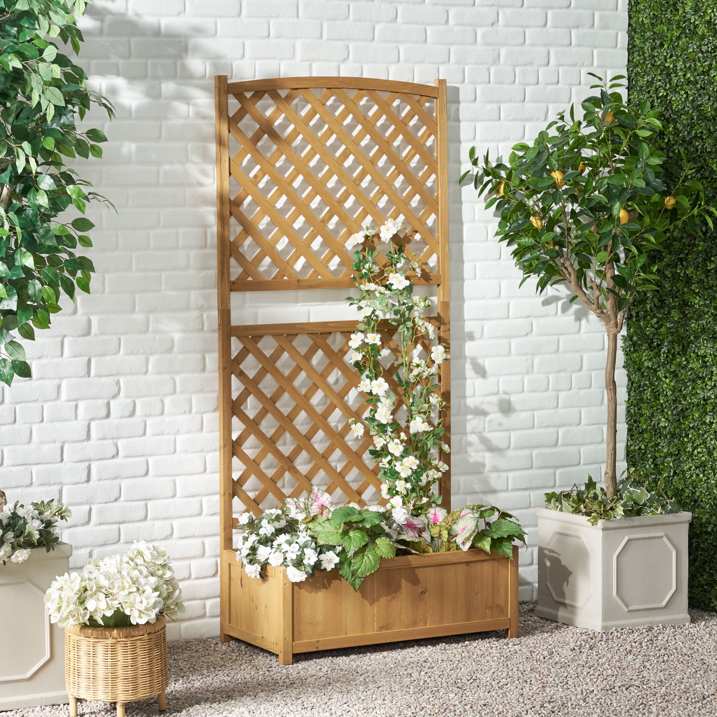 Mallett Traditional Rectangular Firwood Planter Box with Trellis