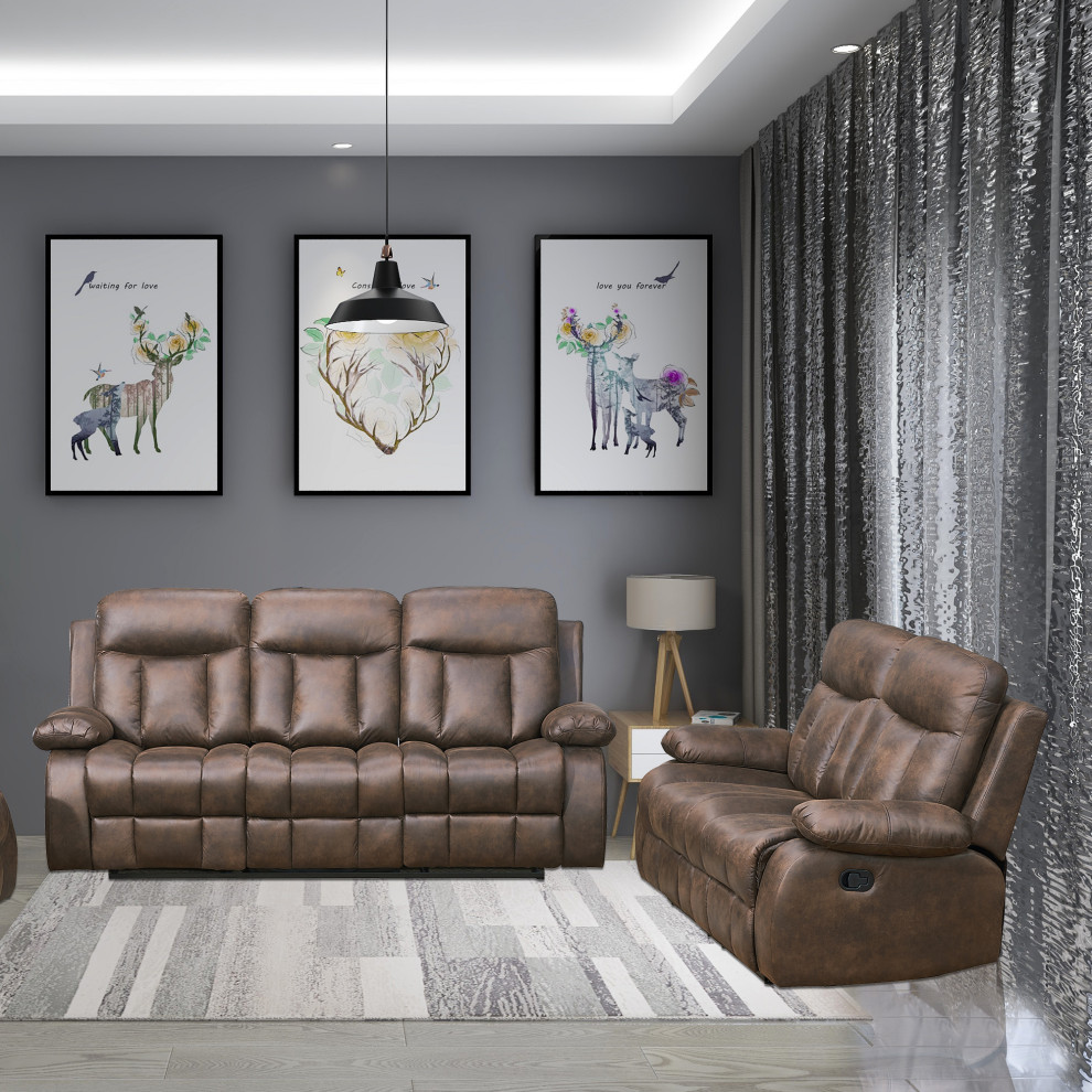 Betsy Furniture 2 Piece Microfiber Reclining Living Room Set  Brown   Contemporary   Living Room Furniture Sets   by Vanity Art LLC  Houzz