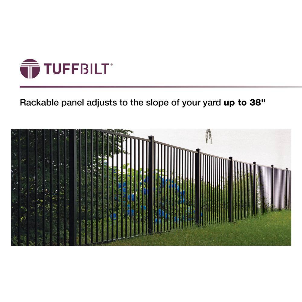 TuffBilt 2 Rail Flat Top 4 ft. H x 6 ft. W Black Aluminum Pre-Assembled Fence Panel 73055196