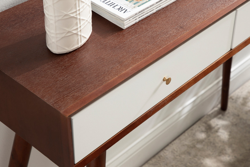 Finco Console Table  Walnut Brown/White 36x12x30   Midcentury   Console Tables   by Uniek Inc.  Houzz