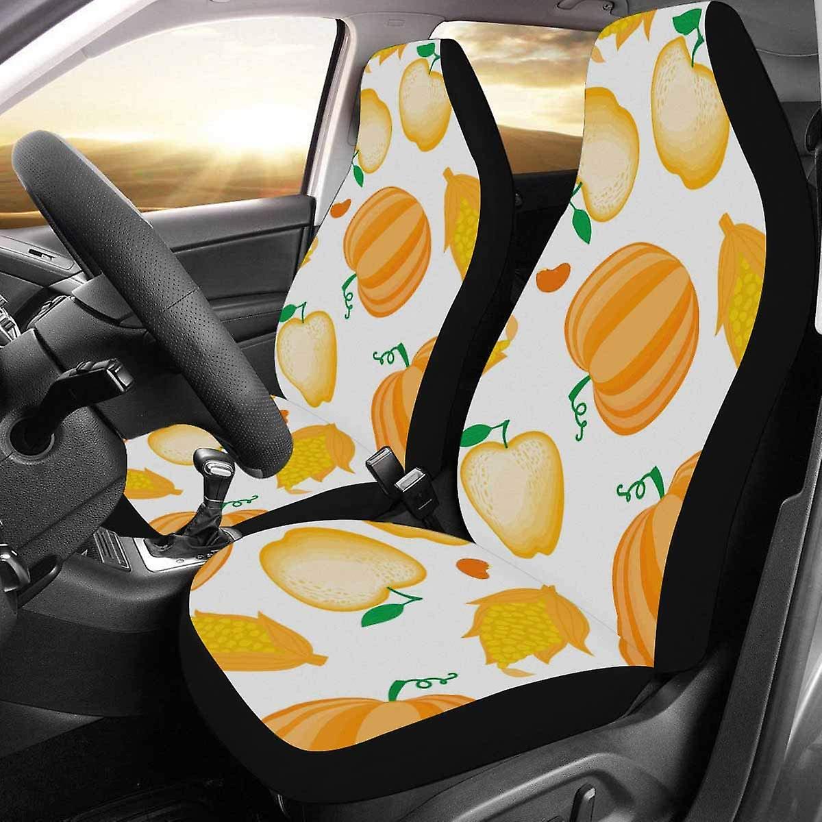 Set Of 2 Car Seat Covers Happy Thanksgiving Pumpkin Apple Corn Universal Auto Front Seats Protector Fits For Car，suv Sedan，truck