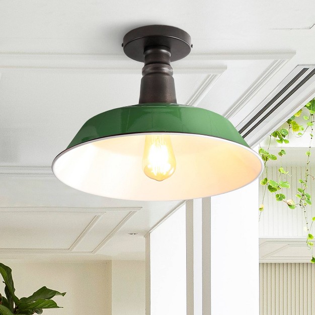 1 light Camila Classic Industrial Indoor outdoor Iron Led Semi Flush Mount Green white Jonathan Y