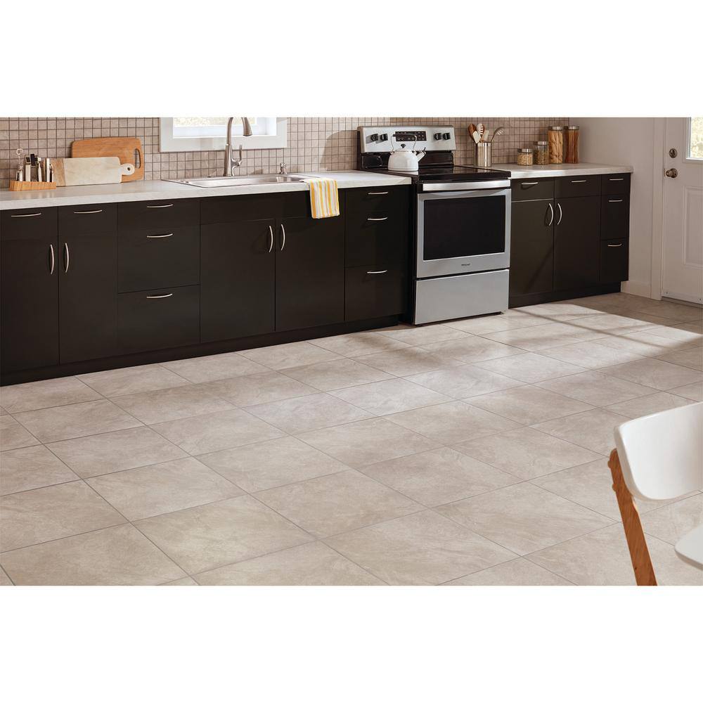 TrafficMaster Portland Stone Gray 18 in. x 18 in. Glazed Ceramic Floor and Wall Tile (17.44 sq. ft.  case) ULMK18181PV