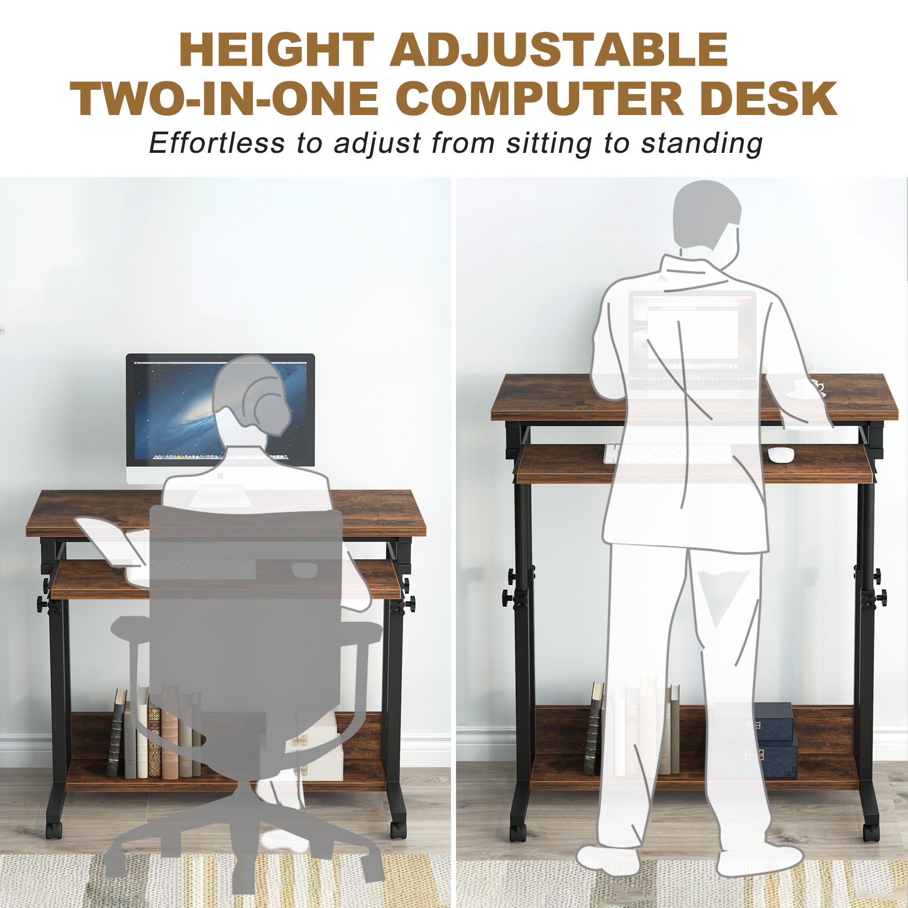 Height Adjustable Desk, Rolling Standing Desk Portable Desk