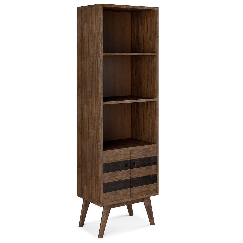 WYNDENHALL Wright SOLID ACACIA WOOD 70 inch x 22 inch Contemporary Bookcase with Storage in Rustic Natural Aged Brown