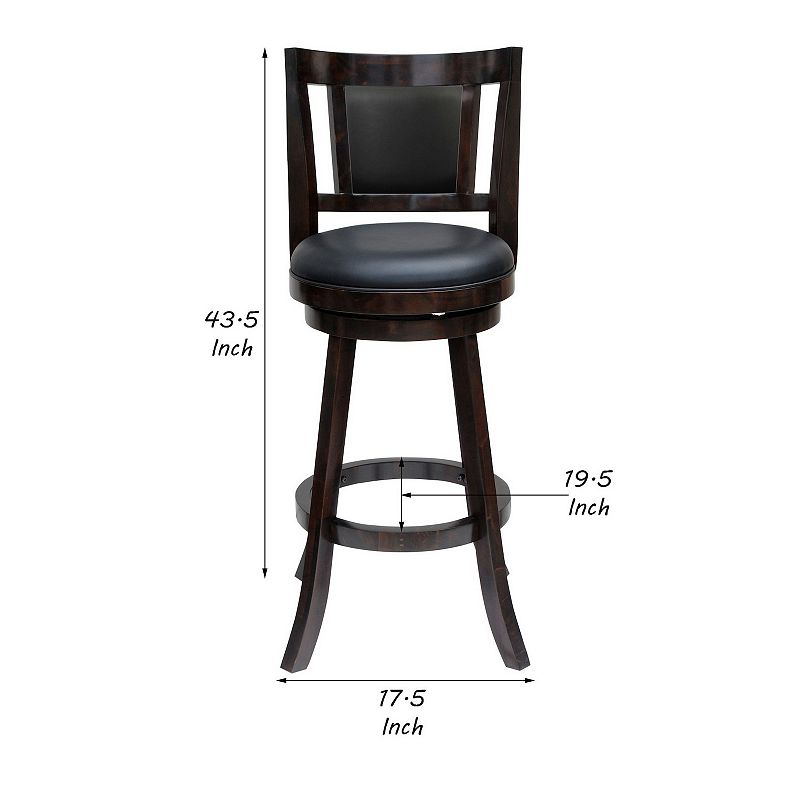 29 Inches Swivel Wooden Frame Counter Stool with Padded Back， Dark Brown