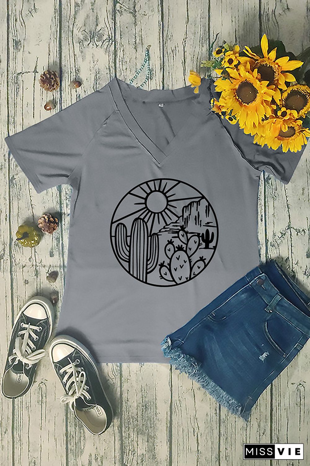 Desert Shirt, Cactus Plants V-Neck Tee