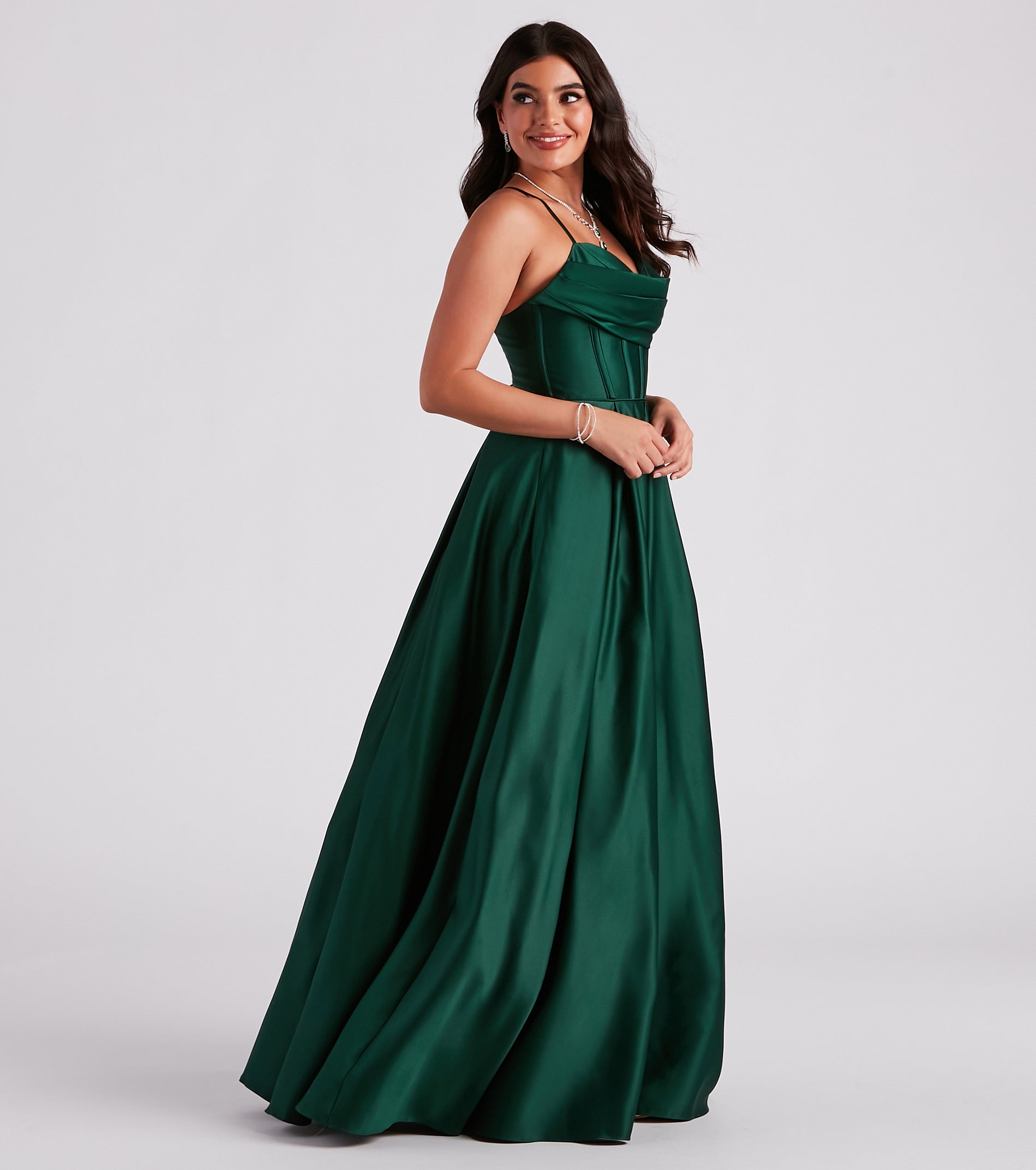 Kayla Satin Cowl A-Line Ball Gown