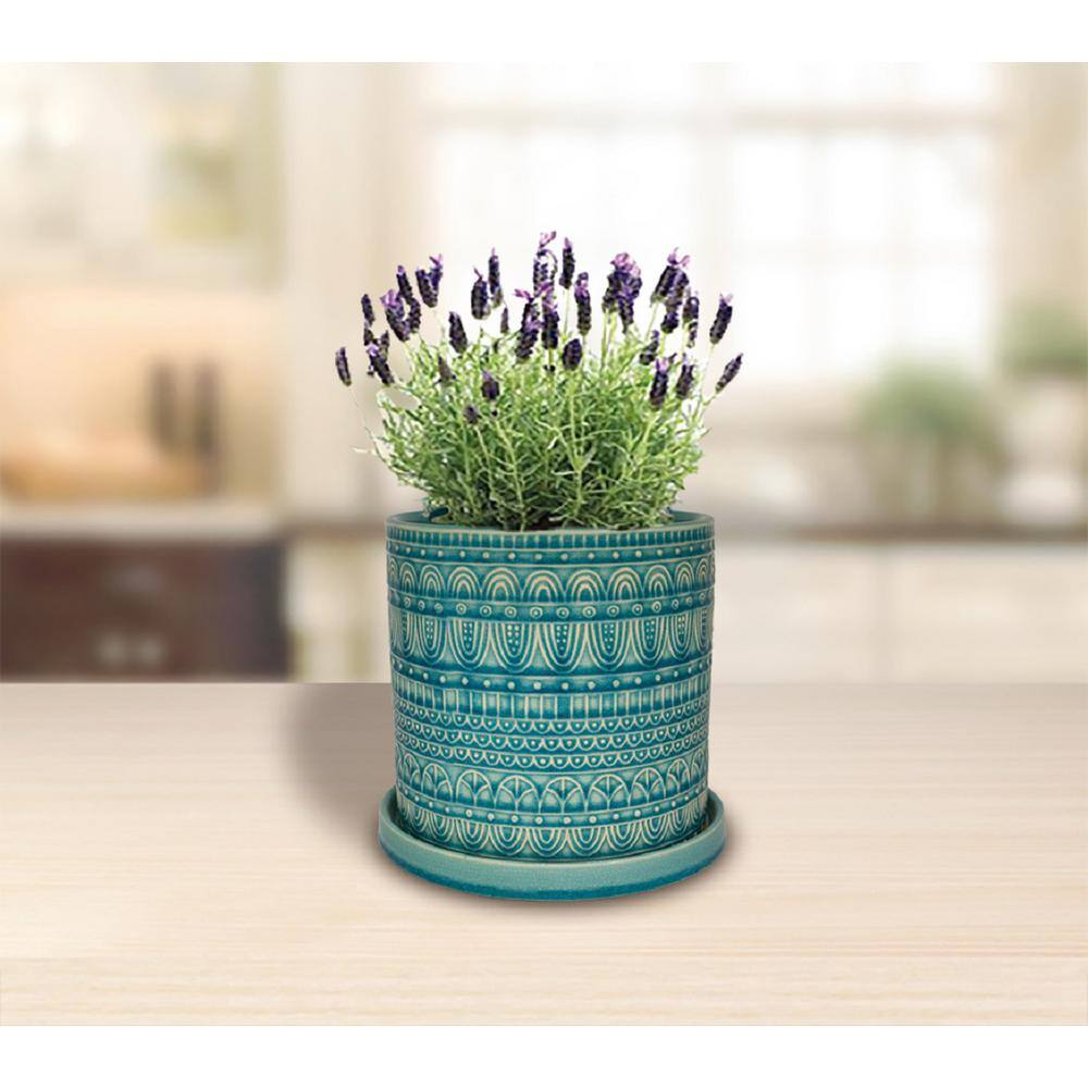 Trendspot 8 in. Dia Aqua Seven Seas Cylinder Ceramic Planter CR10851-08A