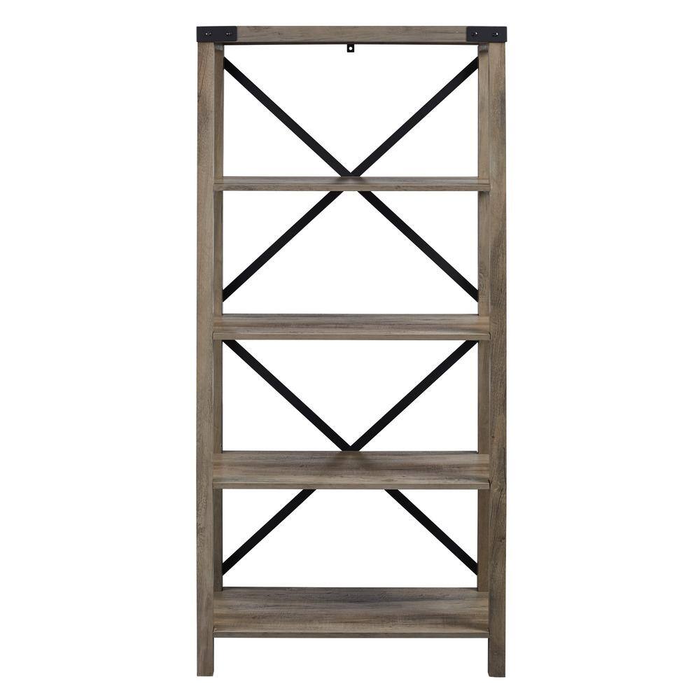 Walker Edison Furniture Company 64 in. Gray Wash Wood 4-shelf Etagere Bookcase with Open Back HDS64MXGW