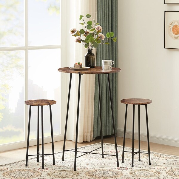 3-Piece Bar Table Set with 2 Stools， Modern Round Counter Table and Chairs Set