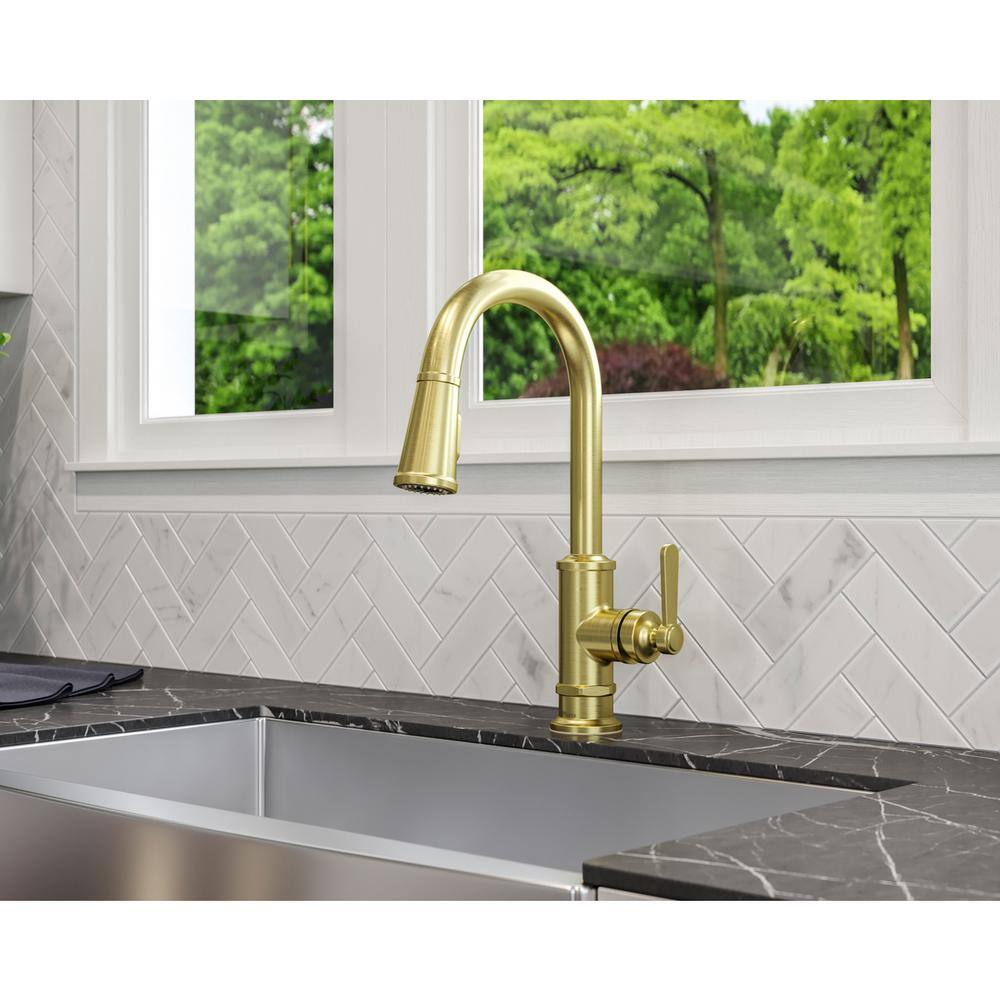 Pfister Port Haven Single-Handle Pull Down Sprayer Kitchen Faucet in Brushed Gold GT529-TDBG