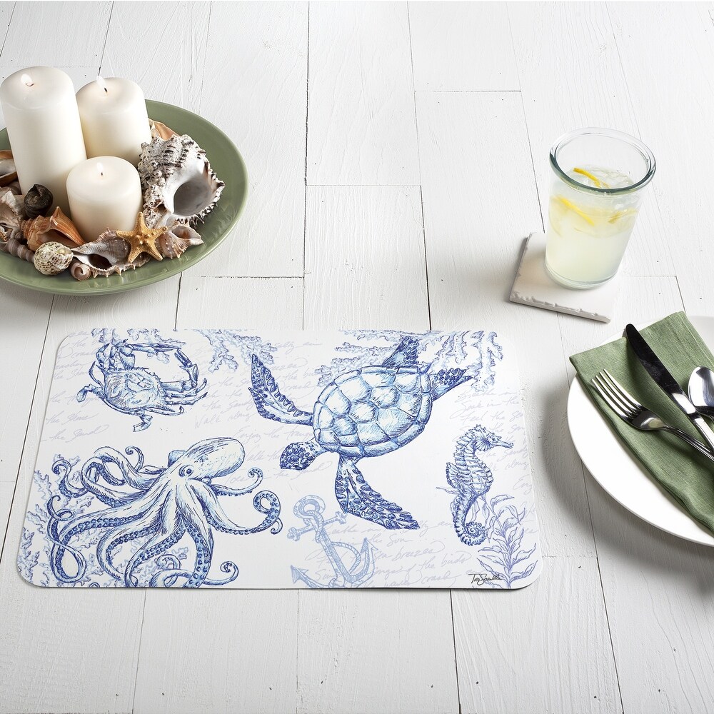 Reversible Wipe clean Counterart Placemats Set of 4   Coastal Sketch Conimar