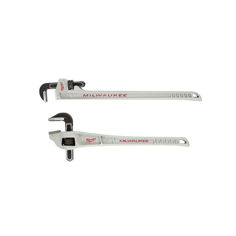 MW 10 in. Aluminum Pipe Wrench with Power Length Handle and 24 in. Offset Pipe Wrench (2-Piece) 48-22-7213-48-22-7182