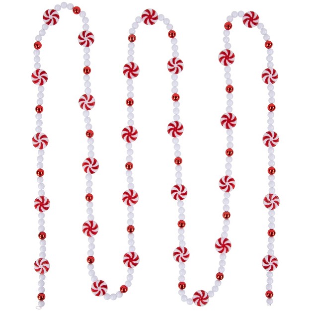 Northlight 9 x27 Red And White Peppermint Candy Beaded Christmas Garland Unlit