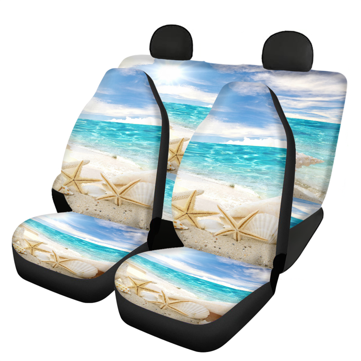 FKELYI 4Pcs Beach Auto Front and Rear Seat Covers Full Set， Starfish Auto Car Interior Accessories， Dustproof Rear Bottom Bench Cover， Easy to Install