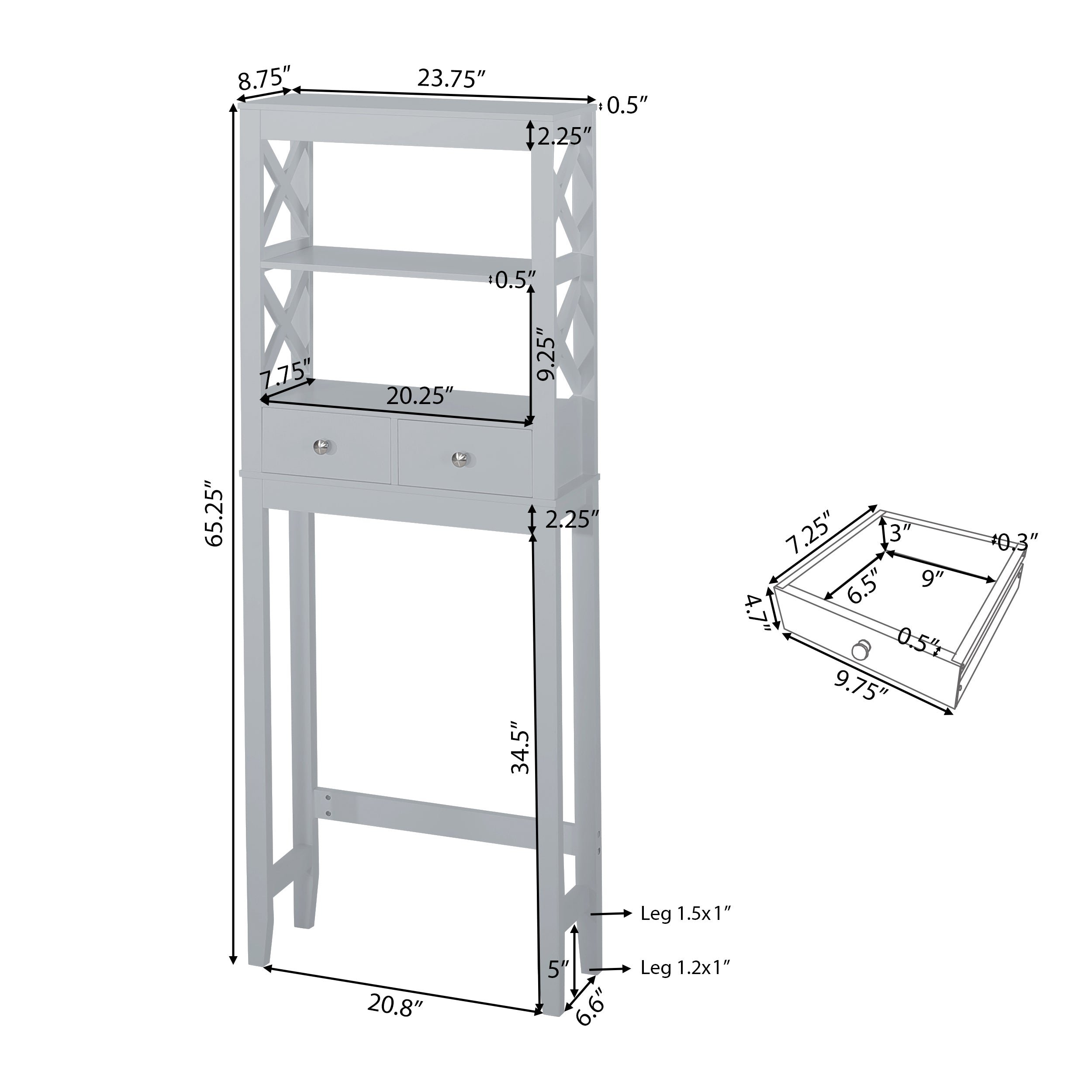 Lewis Modern Over-the-Toilet Storage Rack with Drawers