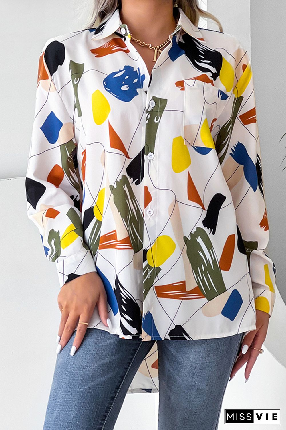 Printing Long Sleeve Pocket Knot Shirt Wholesale