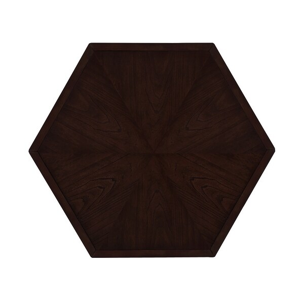 Roomfitters 2 Tier Retro Hexagon Living Room Solid Wood Coffee Table with Shelf and Drawer