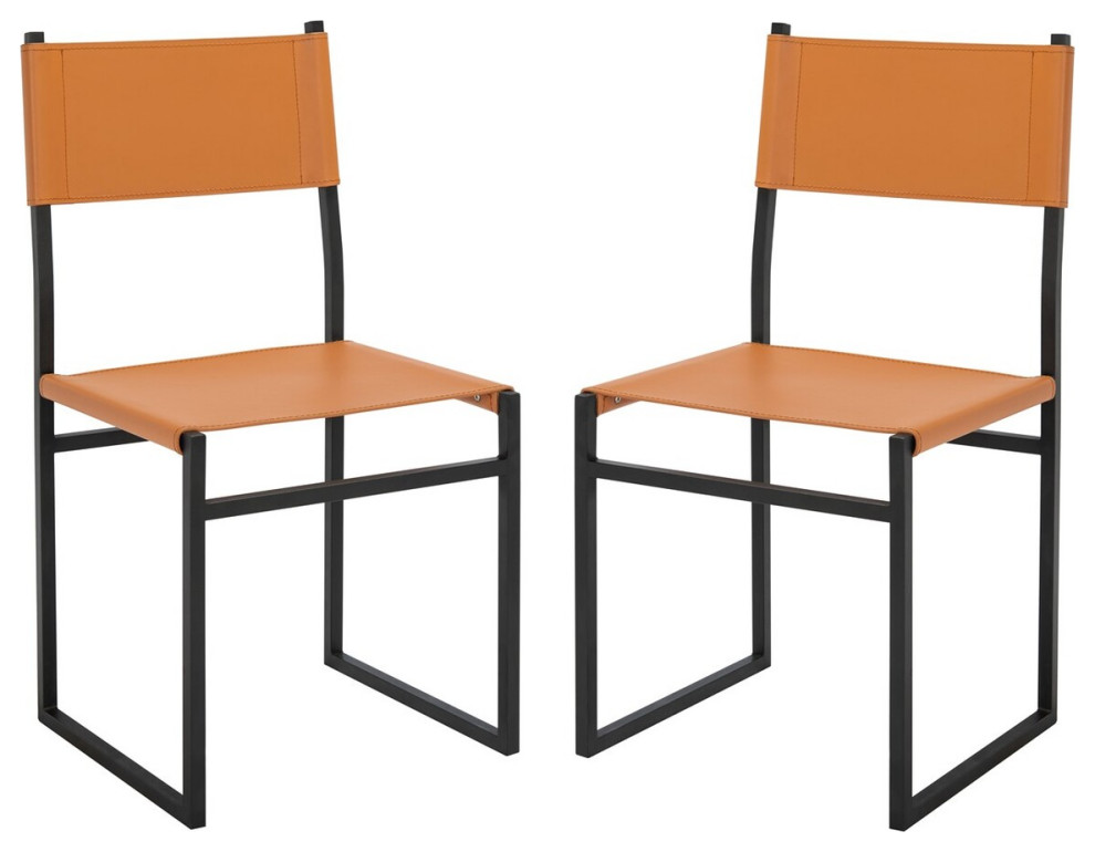 Savannah Dining Chairs set of 2 Cognac / Black   Industrial   Dining Chairs   by Peachtree Fine Furniture  Houzz