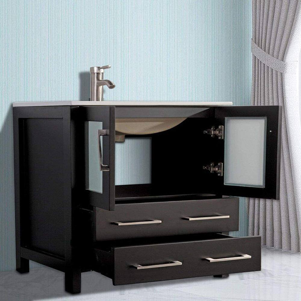 Vanity Art Brescia 72 in. W x 18 in. D x 36 in. H Bath Vanity in Espresso with Vanity Top in White with White Basin and Mirror VA3030-72E