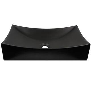 Novatto Modern Porcelain Vessel Sink in Black with Matte Black Umbrella Drain NP-01141MBMB