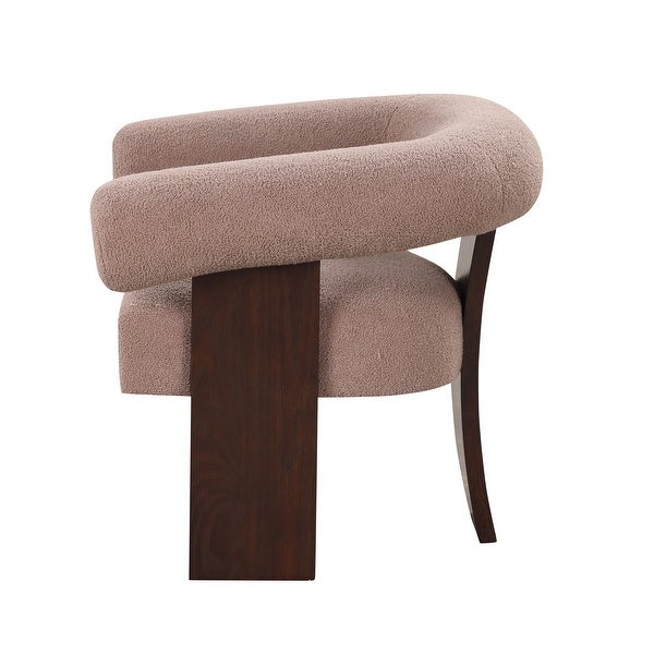 Curved Frame Accent Chair Teddy Velvet Armchair， Light Brown