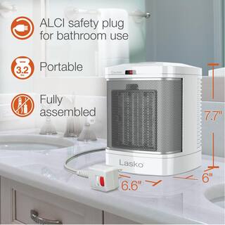 Lasko 1500-Watt 7.65 in. Electric Bathroom Ceramic Space Heater with Fan and ALCI Safety Plug CD08210