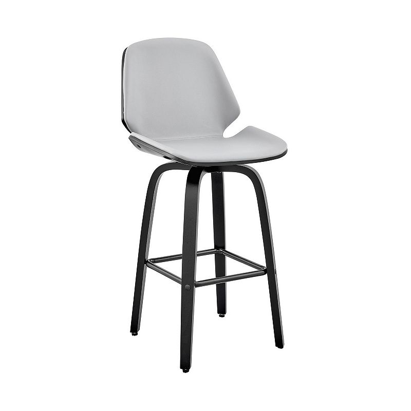 26 Inch Swivel Barstool with Leatherette Seat， Gray and Black