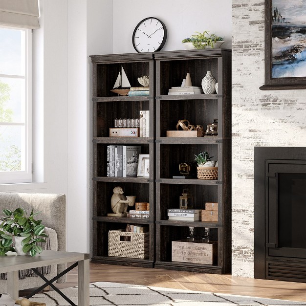 Trinity 5 Tier Bookcase Farmhouse Book Shelf With Storage Open Display Bookshelves For Home Office Living Room Bed Room