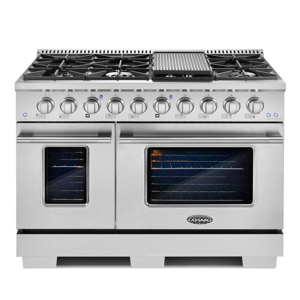 Cosmo Commercial-Style 48 in. 5.5 cu. ft. Double Oven Gas Range with 8 Italian Burners in Stainless Steel COS-GRP486G