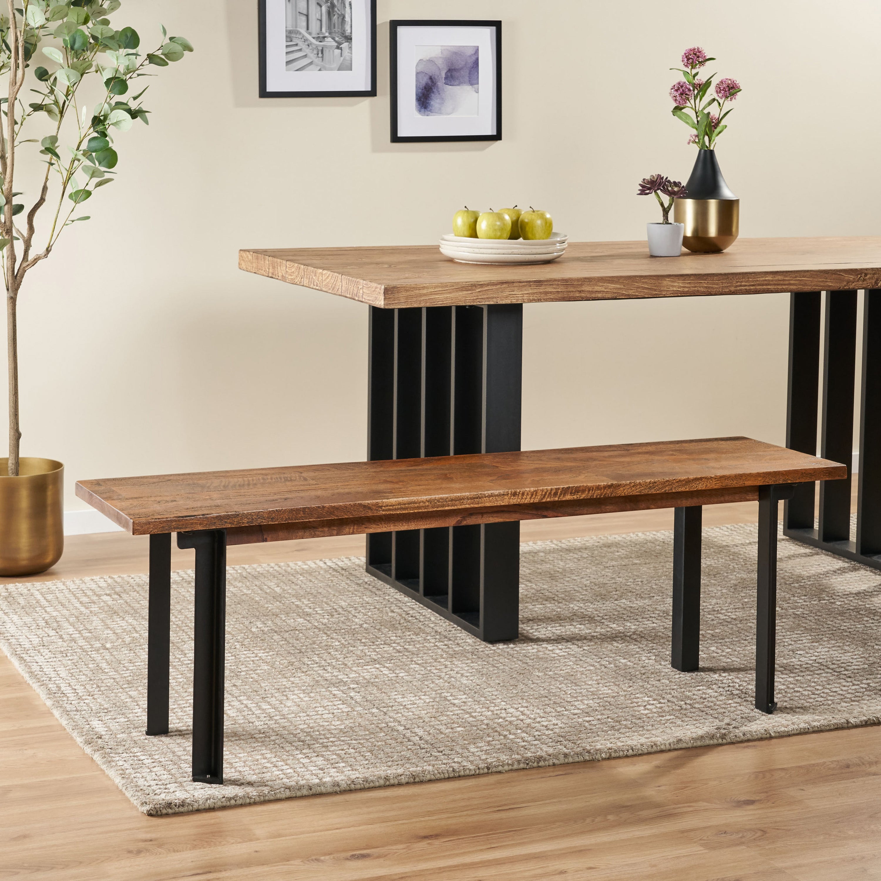 Meridan Handcrafted Modern Industrial Mango Wood Dining Bench