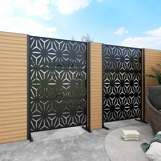 Uixe UIXE 76 in. Galvanized Steel Garden Fence Outdoor Privacy Screen Garden Screen Panels in Black (2-Pack) OS05-2SET-Black