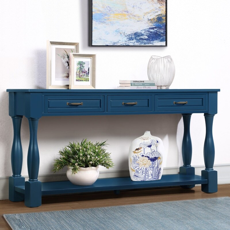 63inch Long Wood Console Table with 3 Drawers and 1 Bottom Shelf