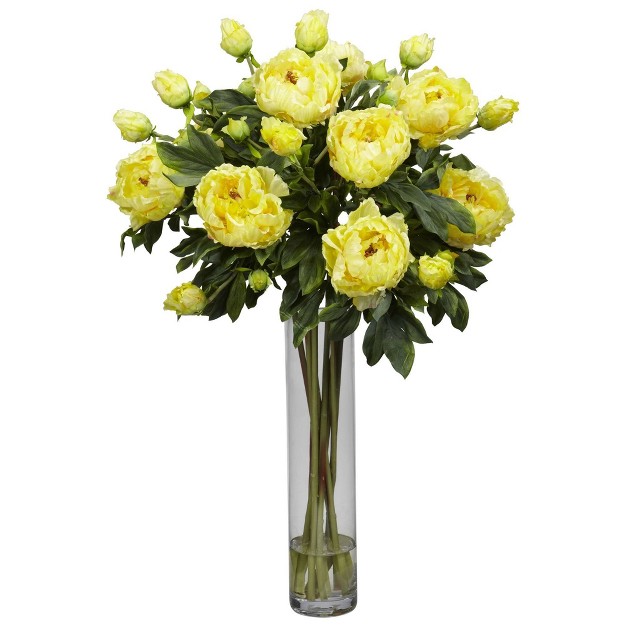 Nearly Natural 32-in Peony With Cylinder Silk Flower Arrangement