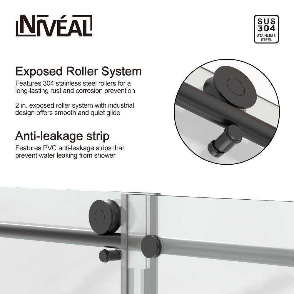 niveal Ruhr 60 in. W x 76 in. H Sliding Semi-Frameless Shower Door in Matte Black Finish with Clear Glass LU7051-7660MB