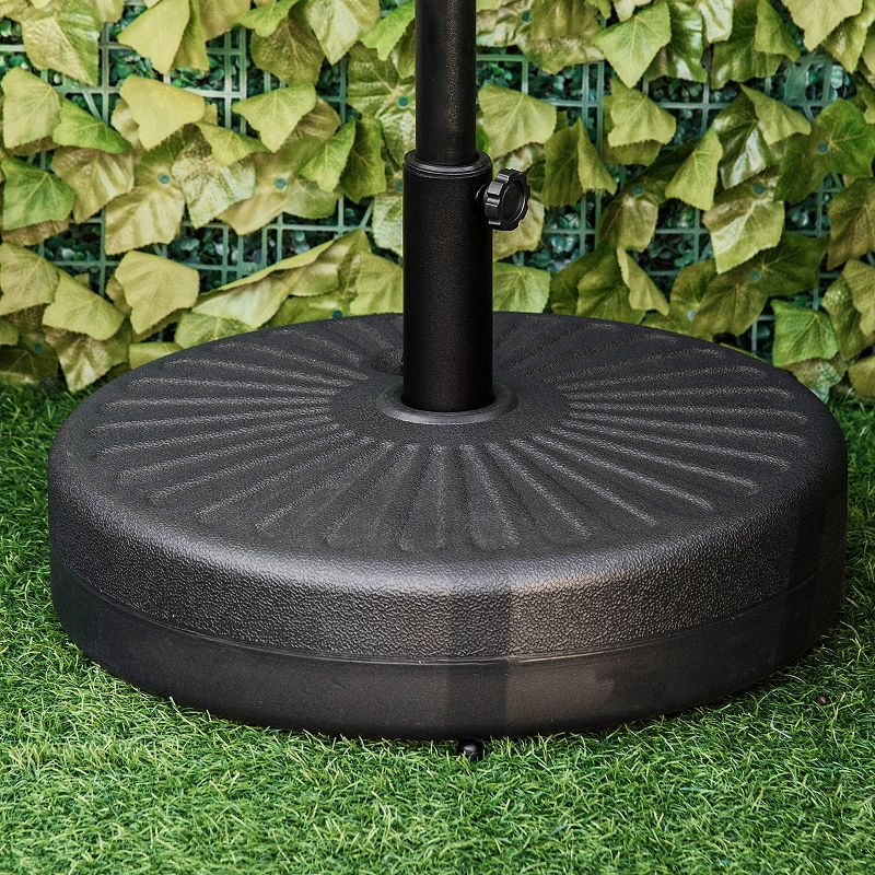 Outsunny Fillable Patio Umbrella Base Stand， Round Plastic Umbrella Holder for Outdoor， Patio， Garden，Deck and Beach， Fit Dia 38mm Pole， Black