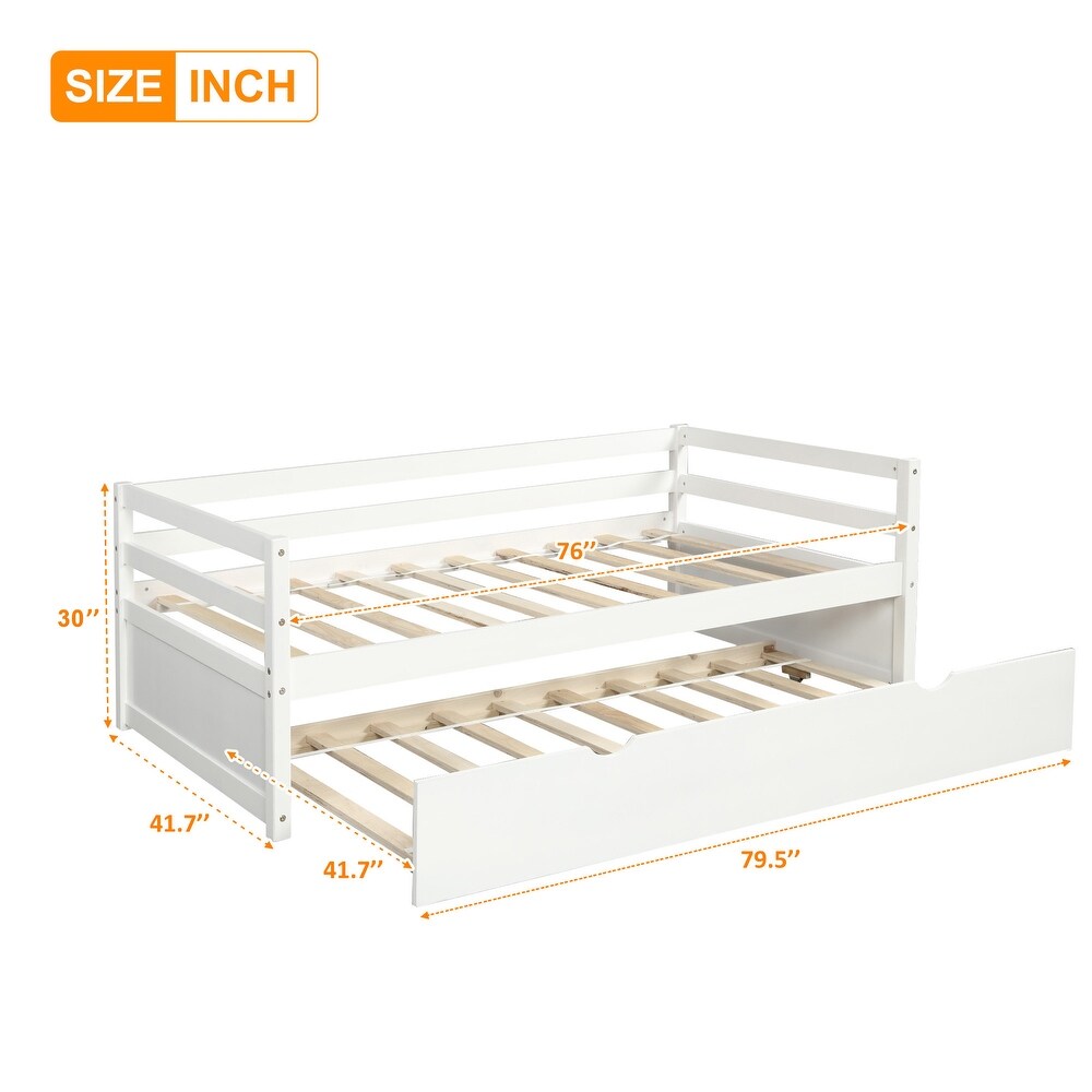 Twin Size Daybed with Trundle   Wood Frame Set   Wooden Slat Support