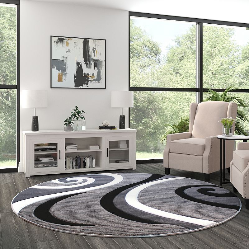 Masada Rugs Masada Rugs Sophia Collection 8'x8' Round Modern Contemporary Hand Sculpted Area Rug in Gray