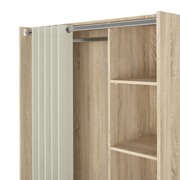 Porch and Den Camino Oak Finish 3-bin Curtained Storage Center - - 18212851