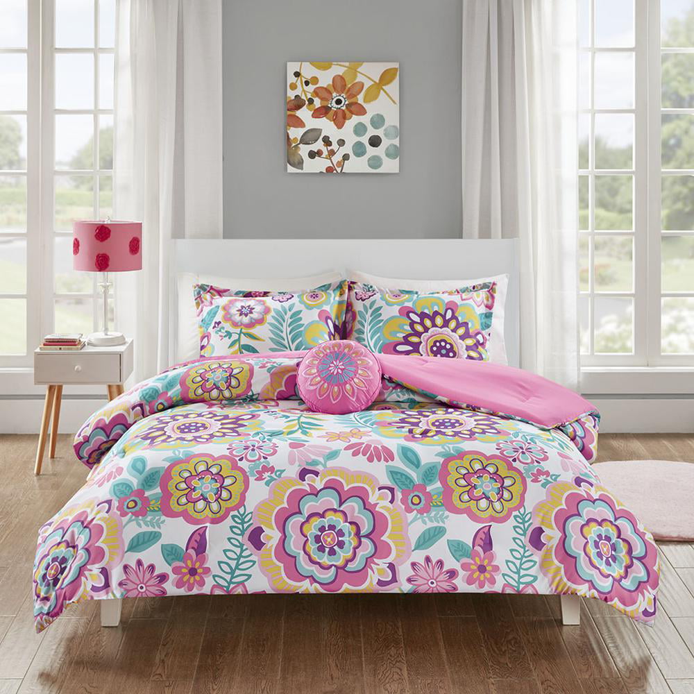 Home Essence Teen Cora Pink Floral 3 Piece Comforter Set， Twin/Twin-XL