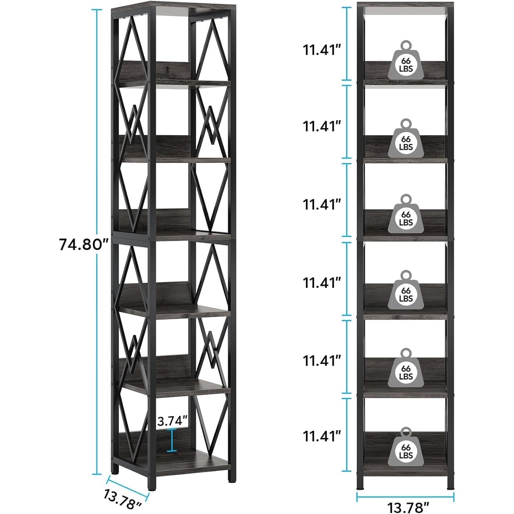 75 Inches Tall Narrow Bookshelf Bookcase