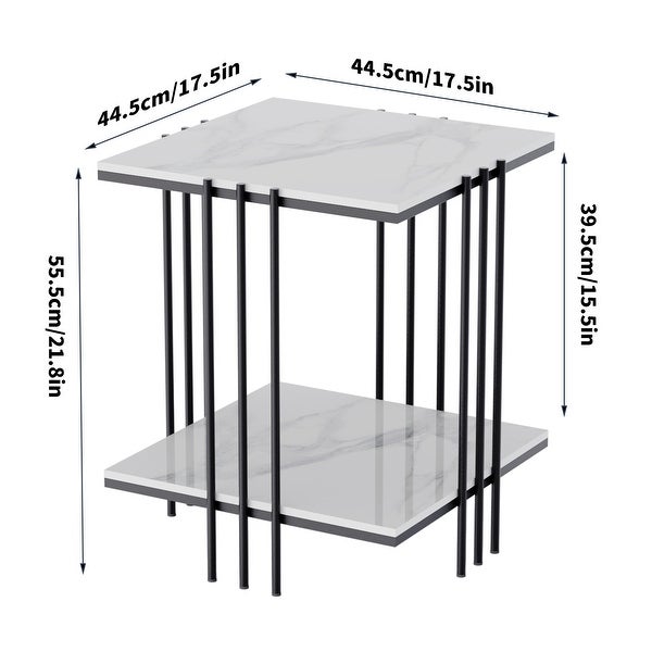 17.5-inch Square Sintered Stone Marble Side Table， Modern End Table