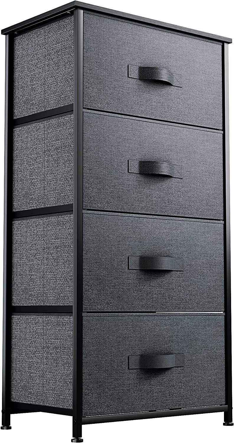 YITAHOME 4-Drawer Fabric Dresser, Furniture Storage Tower Cabinet, Organizer for Bedroom, Living Room, Hallway, Closet & Nursery, Sturdy Steel Frame, Wooden Top, Easy-to-Pull Fabric Bins(Gray)